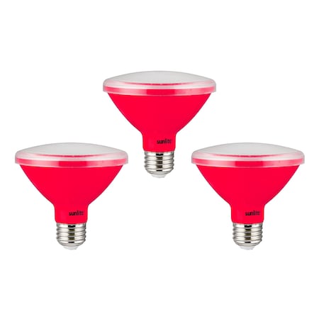 Sunlite LED PAR30 8W 75W Equiv E26 Base Floodlight Red Short Neck Colored Recessed Light Bulbs, 3PK 41652-NS